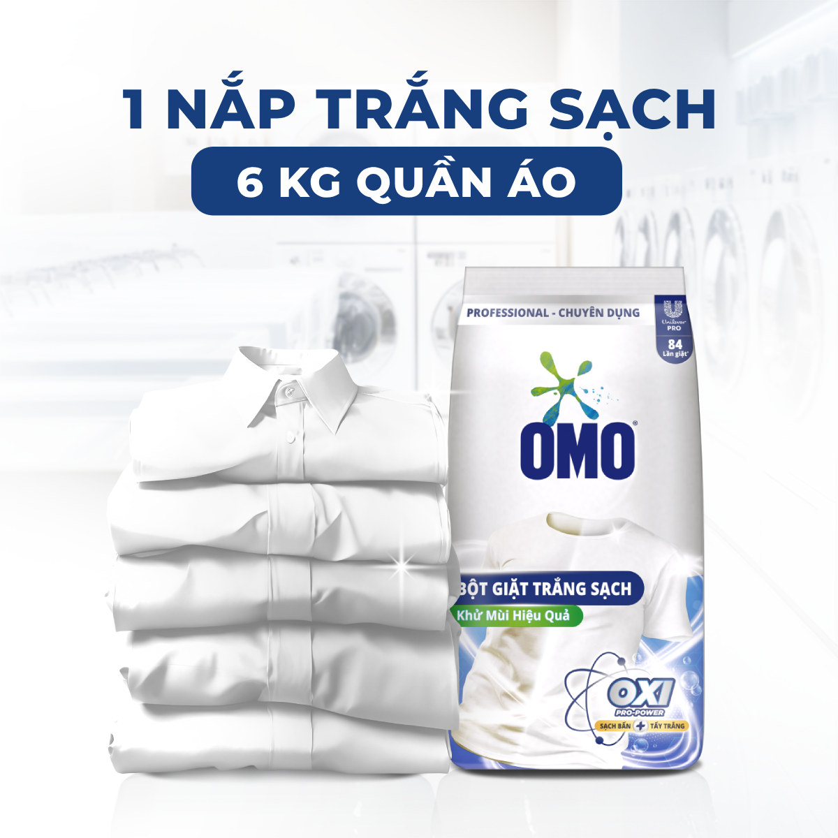 U Chuyên dụng. Bột Giặt Omo Trắng Sạch Chuyên Dụng 5.5Kg
